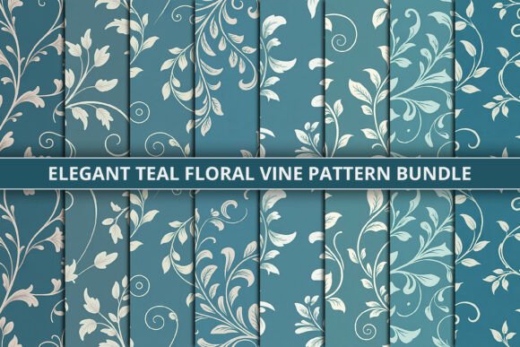 Elegant Teal Floral Vine Pattern Bundle: A Versatile Design Resource