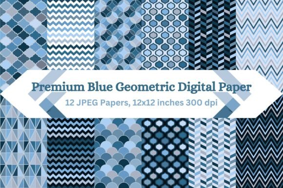 Elevate Your Creative Projects with Premium Blue Geometric Digital Paper