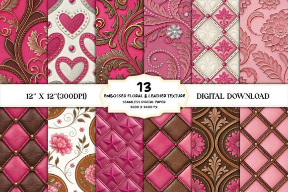 Embossed Floral Leather Texture Digita: A Versatile Digital Design for Creative Projects