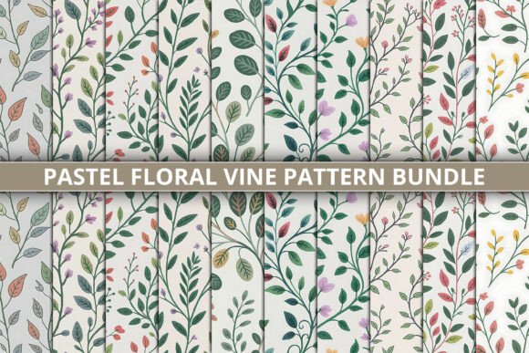 Pastel Floral Vine Pattern Bundle