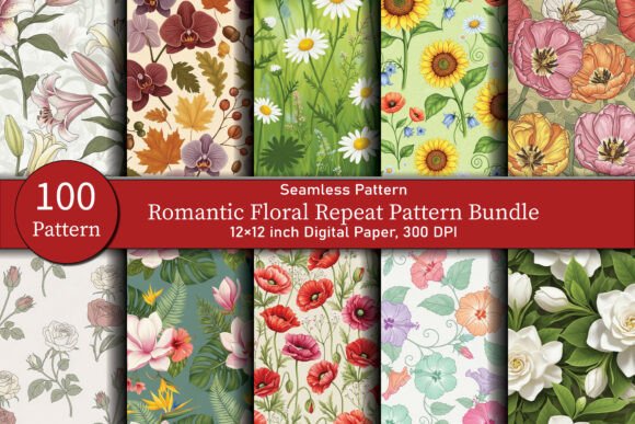 Romantic Floral Repeat Pattern Bundle: A Versatile Resource for Digital Designers