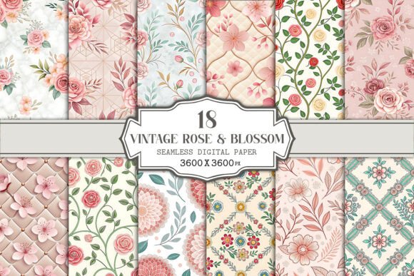 Vintage Rose Blossom Digital Paper