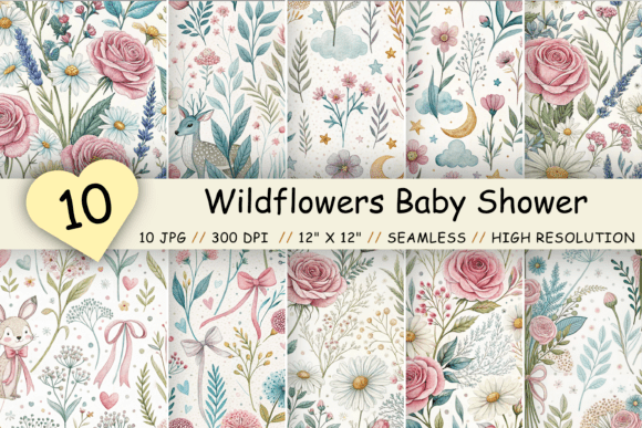Wildflowers Baby Shower Seamless Pattern