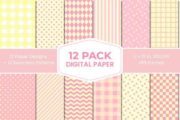Yellow Pink Pastel Digital Paper Pack 12
